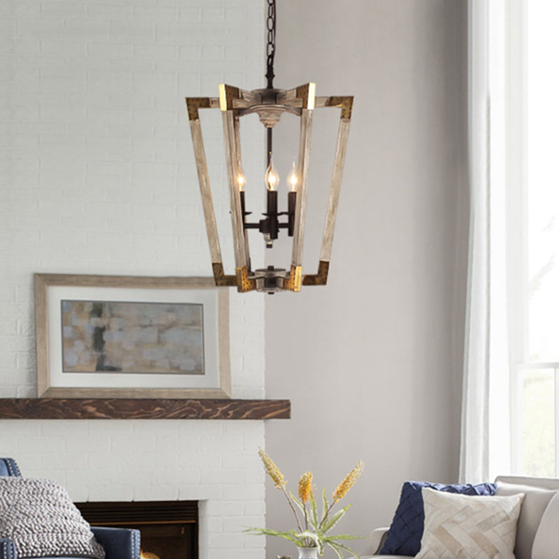 Modernism Tapered Ceiling Chandelier White/Beige/Dark Wood 3 Heads Hanging Light Fixture for Bedroom
