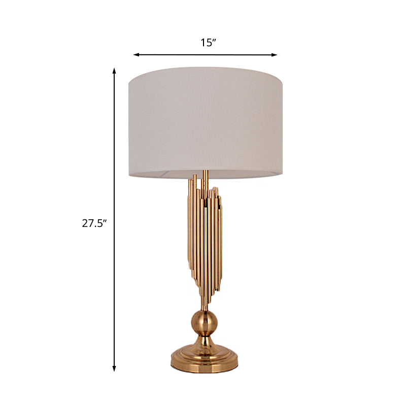 1 Light Drum Desk Lamp Traditional Black/White/Flaxen Fabric Task Lighting for Bedroom with Metal Base