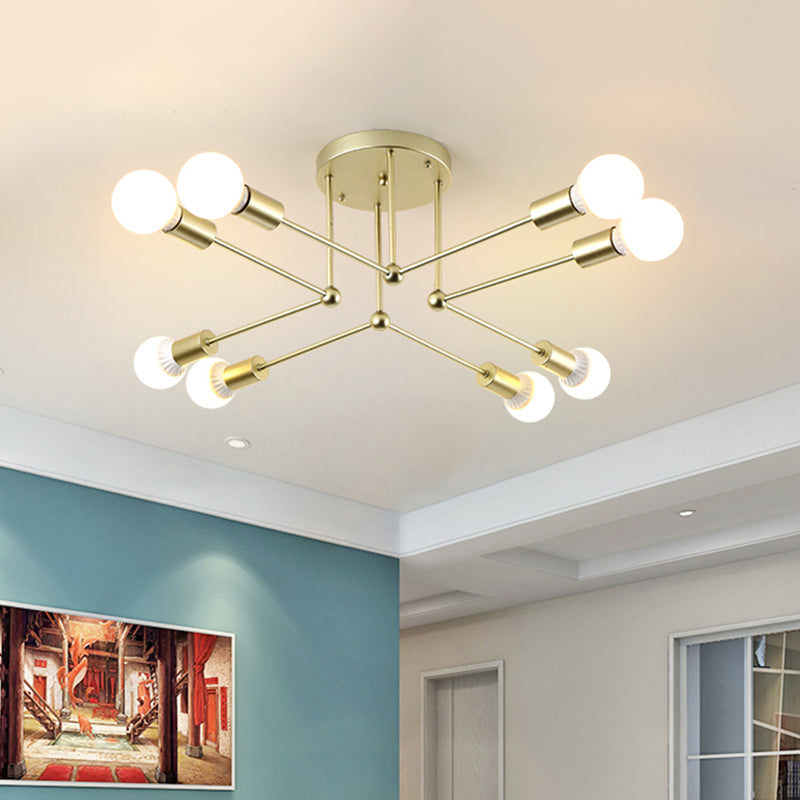 Metal Radial Chandelier Lighting Contemporary 8 Heads Gold Ceiling Hanging Light
