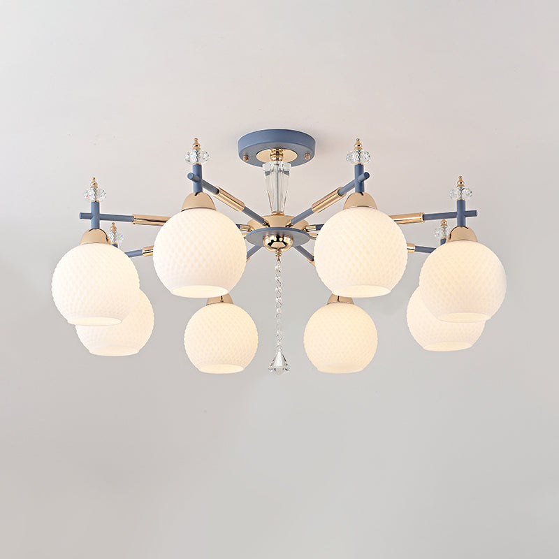 8 lampen woonkamer kroonluchter licht moderne grijze hangers verlichting met orb -melkglasschaduw