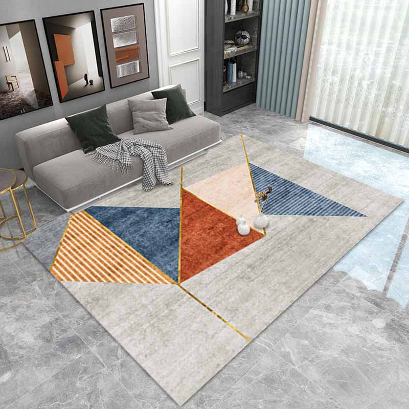 Minimalist Area Rug Color Block Carpet Polyester Anti-Slip Indoor Rug for Living Room