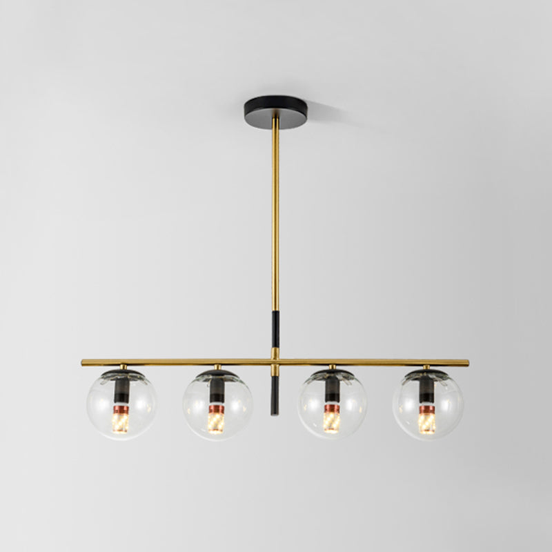 Contemporary Ball Island Lighting Clear Glass 4 Bulbs Hanging Pendant Light in Black and Gold