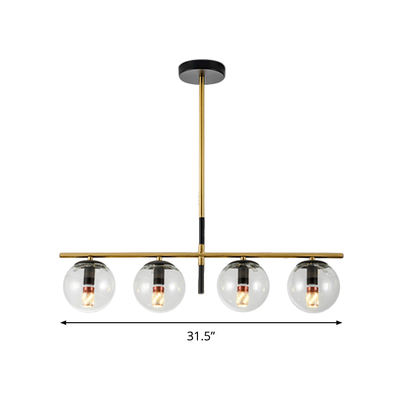 Contemporary Ball Island Lighting Clear Glass 4 Bulbs Hanging Pendant Light in Black and Gold
