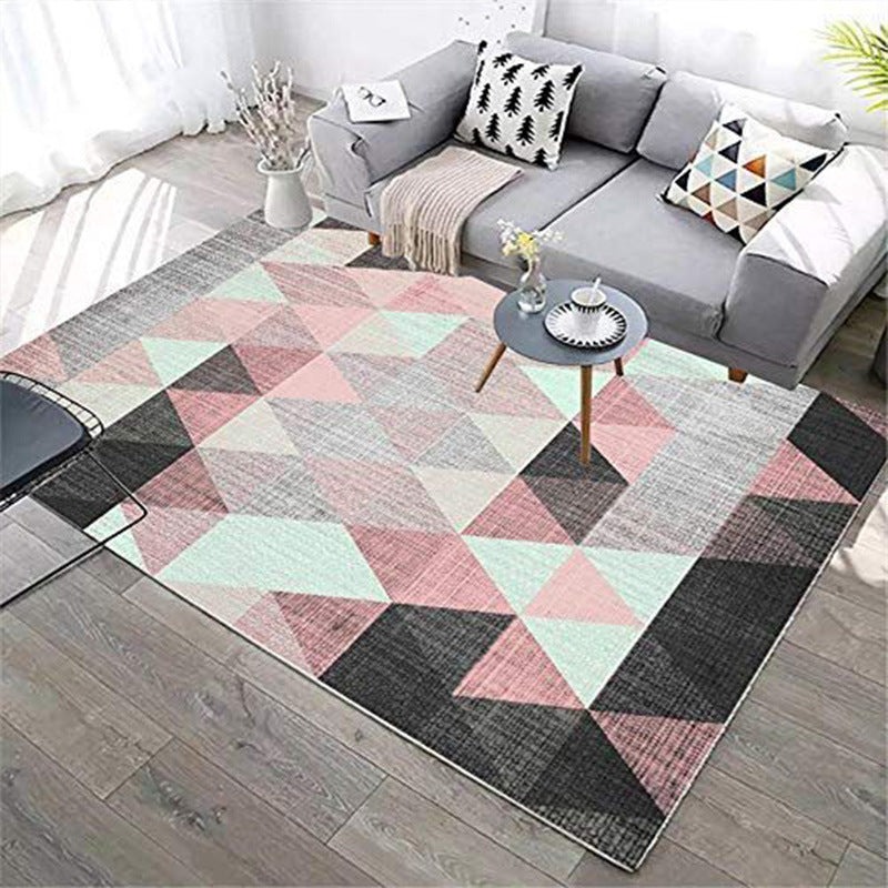 Casual Geometric Rug Pink Polyester Area Carpet Washable Indoor Rug for Home Decoration