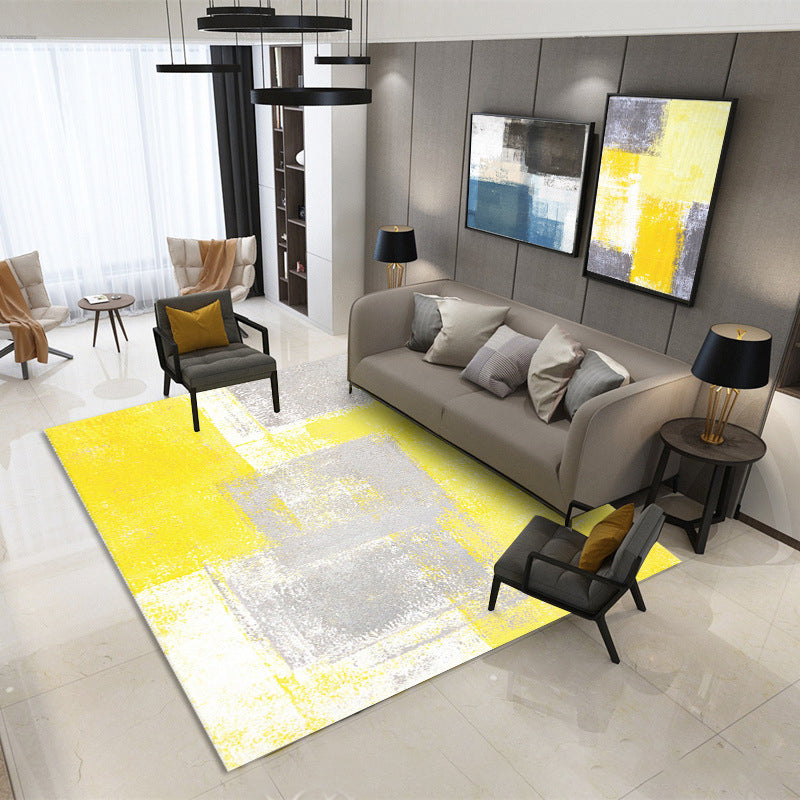 Simple Indoor Room Area Rug Orange Abstract Carpet Polyester Non-Split Rug