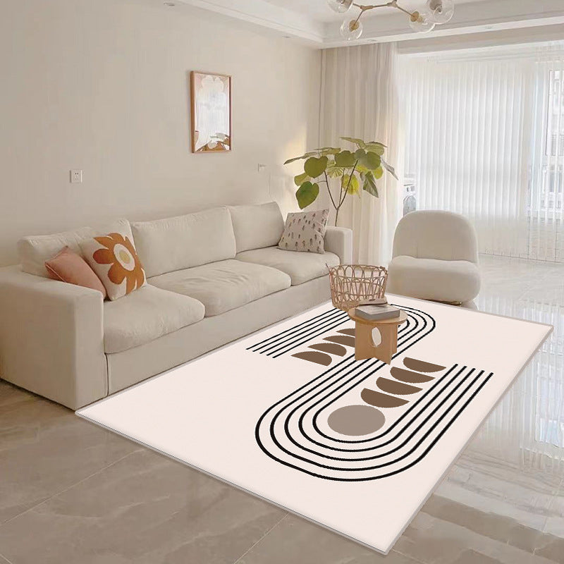 White Simple Rug Polyester Contemporary Carpet Non-Split Backing Area Rug for Indoor Room