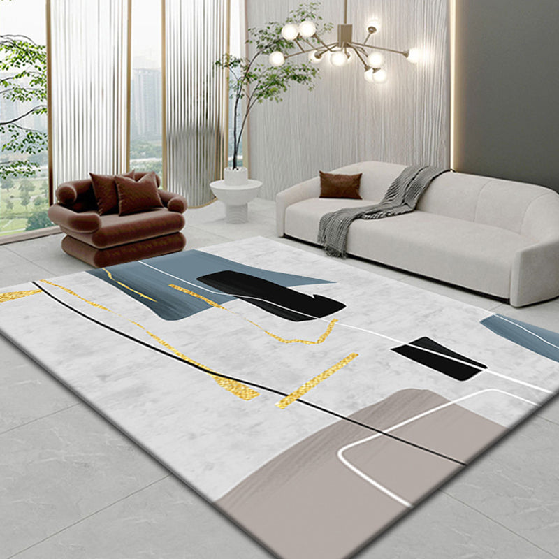 Blue Abstract Carpet Polyester Casual Area Rug Washable Rug for Living Room