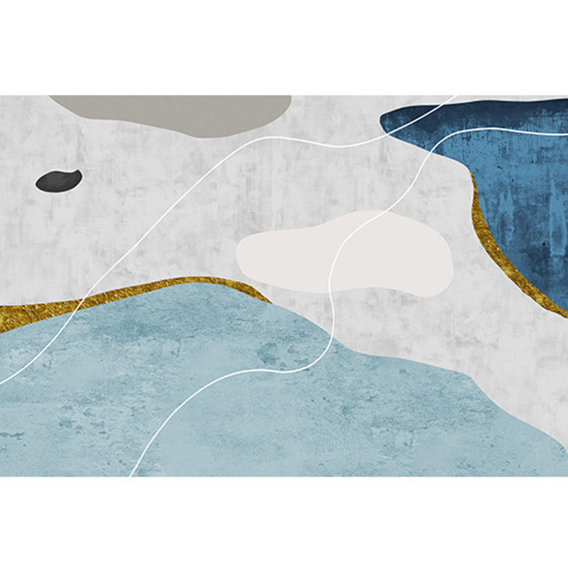 Blue Abstract Carpet Polyester Casual Area Rug Washable Rug for Living Room