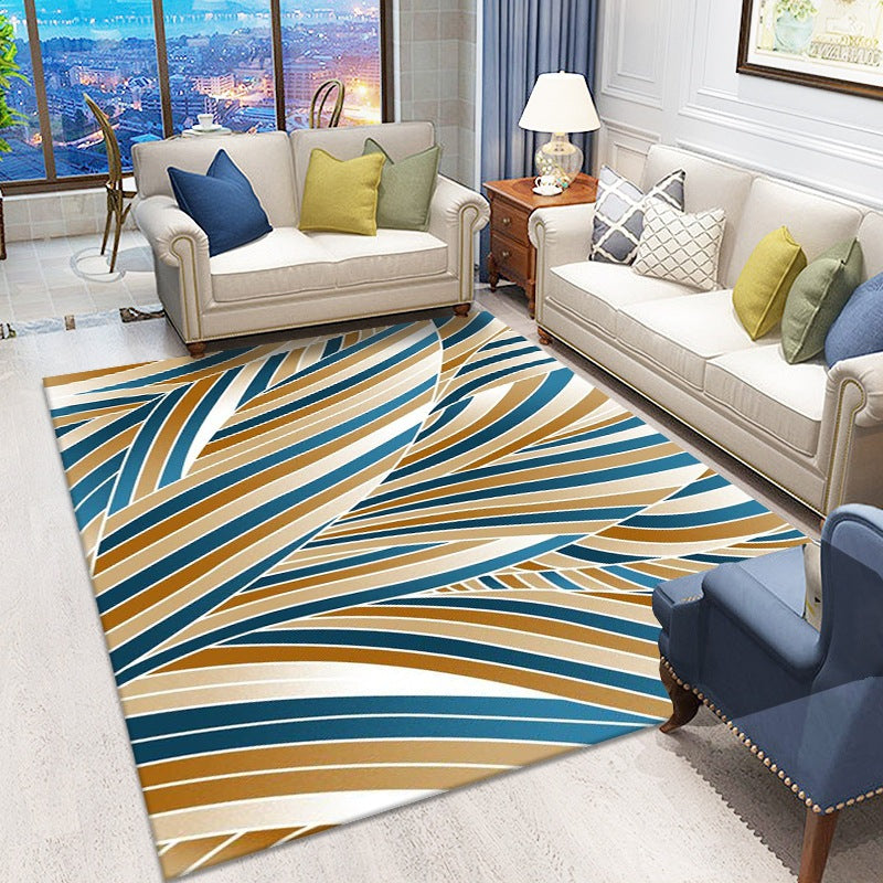 Blue Contemporary Carpet Polyester Abstract Rug Anti-Split Backing Indoor Carpet for Home Decor