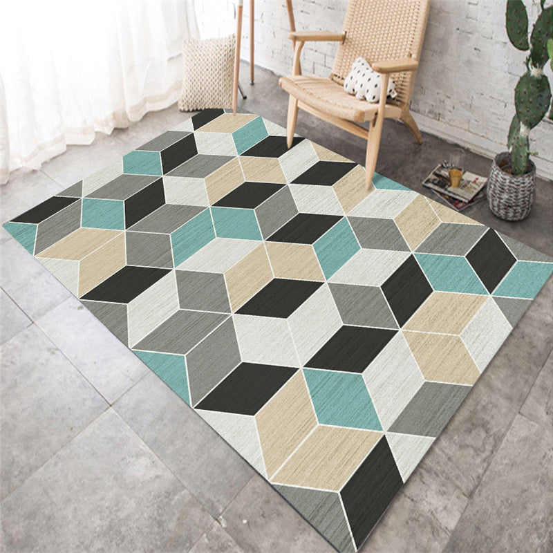 Modern Geometric Area Carpet Green Polyester Indoor Rug Non-Slip Area Rug for Home Decor