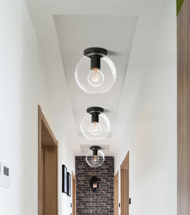 Moderne, beknopte geometrische inbouw smeedijzeren plafondlamp met helderglazen kap