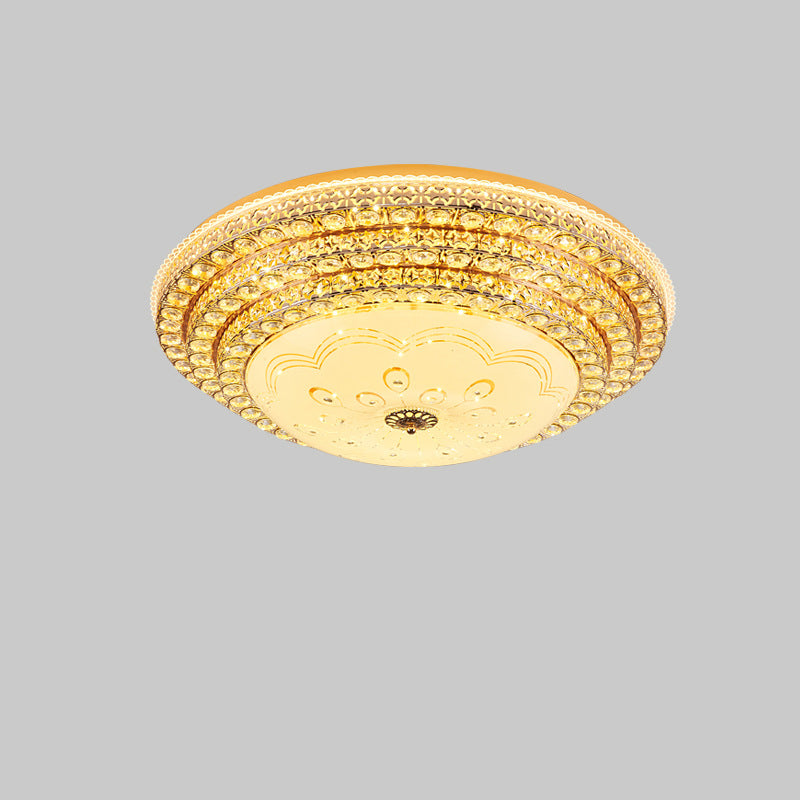 Crystal Gold LED Ceiling Light in Modern Luxury Style Wrought Iron Flush Mount with Glass Shade