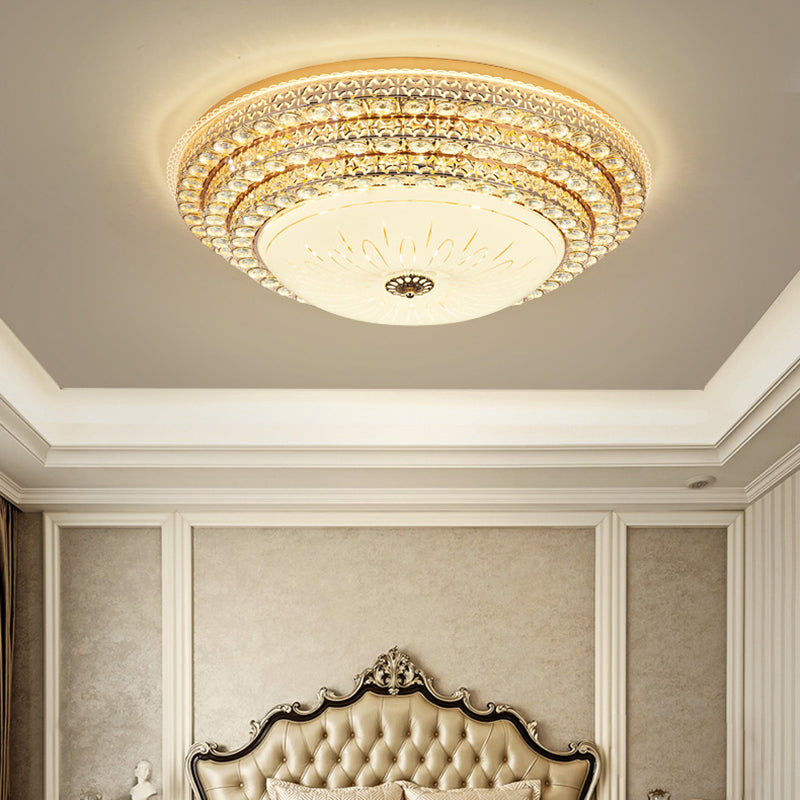 Crystal Gold LED Ceiling Light in Modern Luxury Style Wrought Iron Flush Mount with Glass Shade