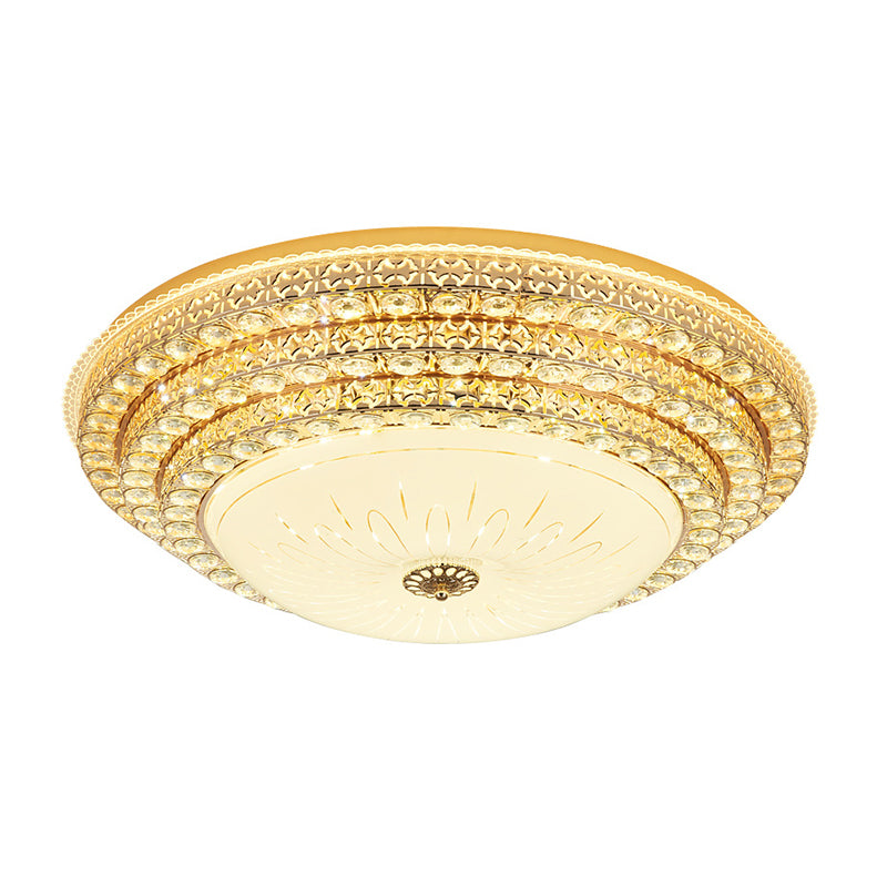 Crystal Gold LED Ceiling Light in Modern Luxury Style Wrought Iron Flush Mount with Glass Shade