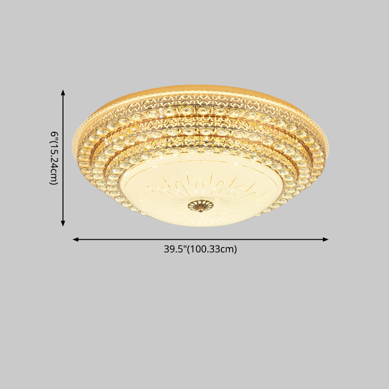 Crystal Gold LED Ceiling Light in Modern Luxury Style Wrought Iron Flush Mount with Glass Shade