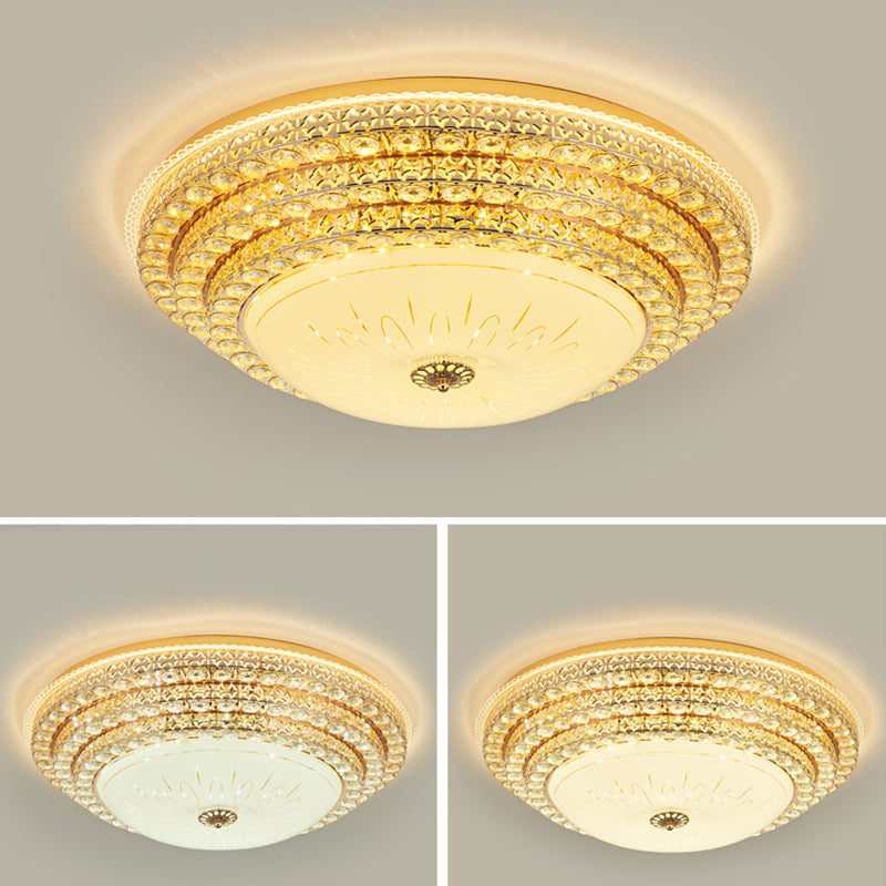 Crystal Gold LED Ceiling Light in Modern Luxury Style Wrought Iron Flush Mount with Glass Shade