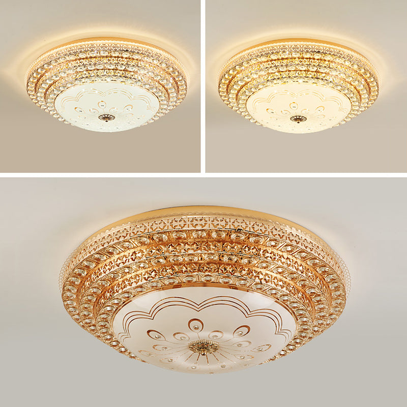 Crystal Gold LED Ceiling Light in Modern Luxury Style Wrought Iron Flush Mount with Glass Shade