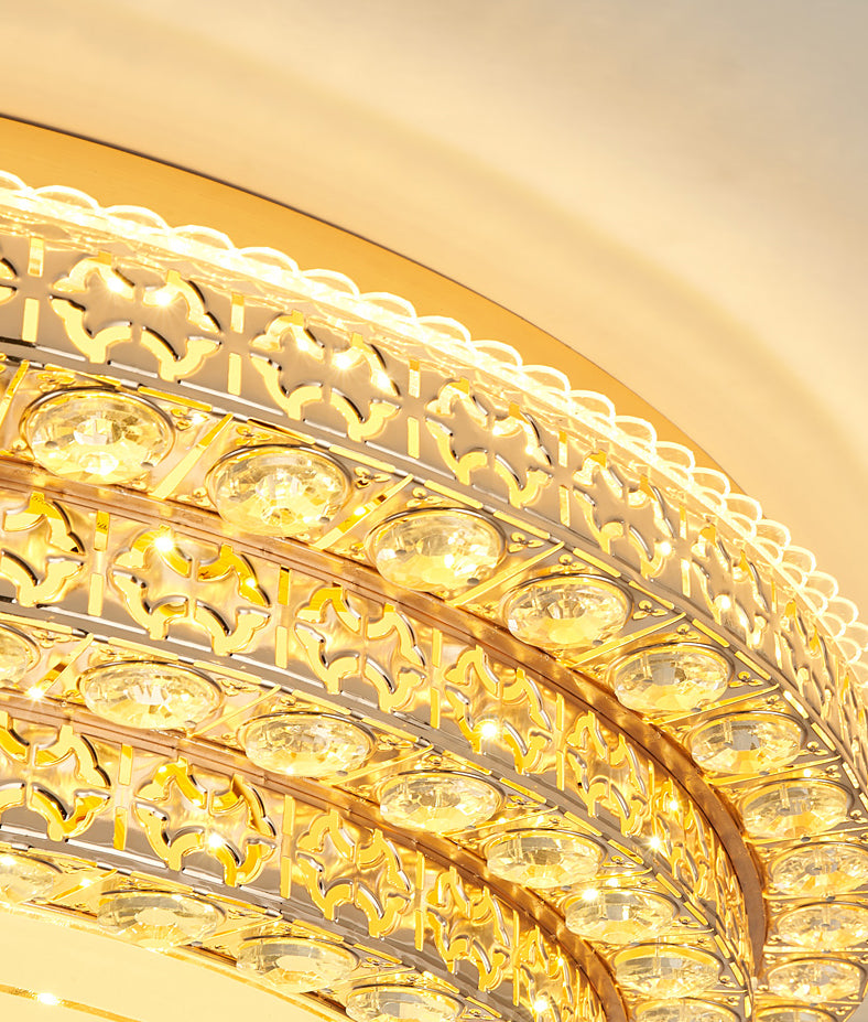 Crystal Gold LED Ceiling Light in Modern Luxury Style Wrought Iron Flush Mount with Glass Shade