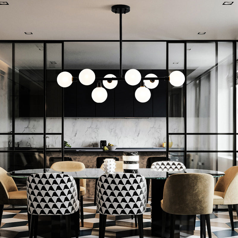 Glass Sputnik Island Pendant Light in Modern Simplicity Wrought Iron Hanging Light for Dining Room