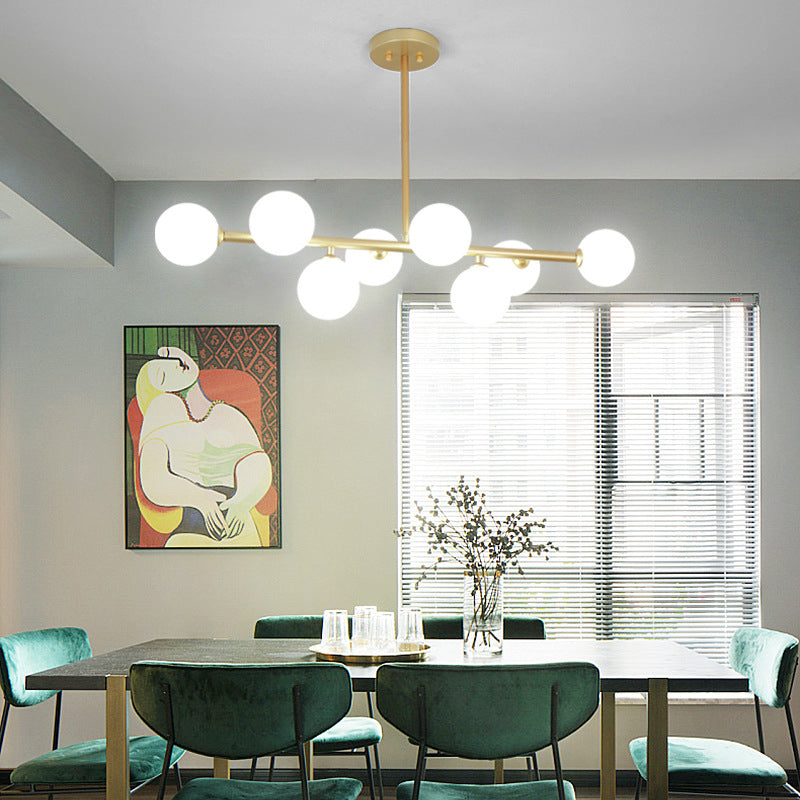 Glass Sputnik Island Pendant Light in Modern Simplicity Wrought Iron Hanging Light for Dining Room