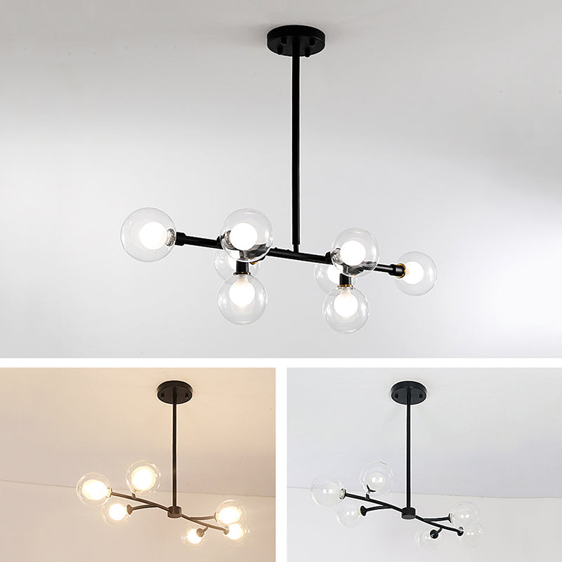 Glass Sputnik Island Pendant Light in Modern Simplicity Wrought Iron Hanging Light for Dining Room