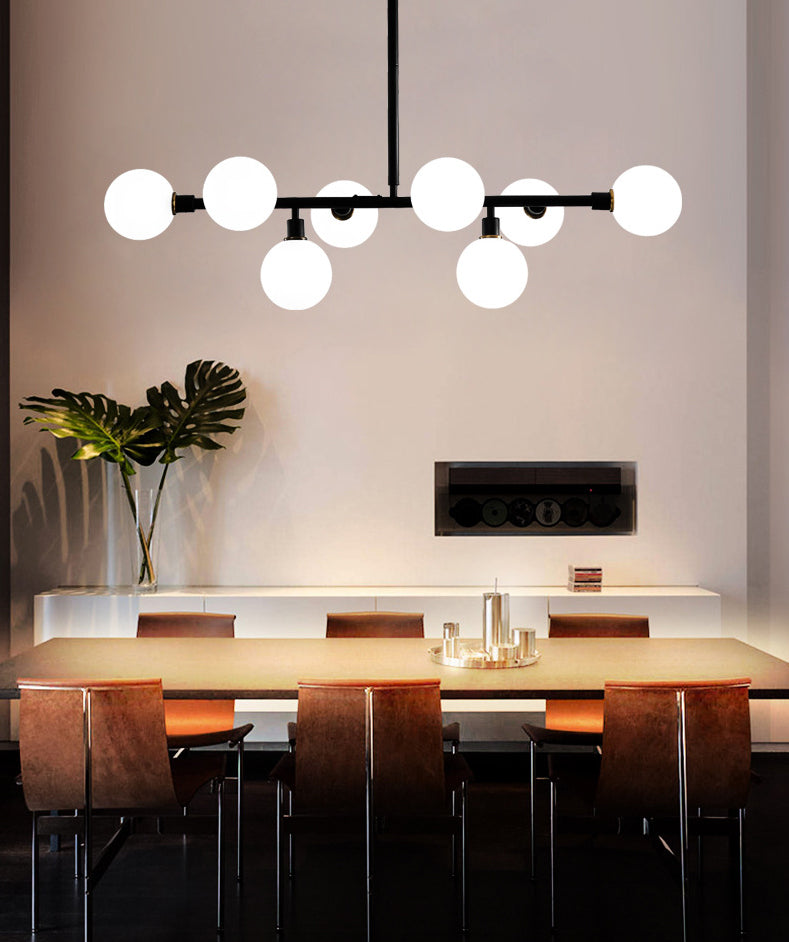 Glass Sputnik Island Pendant Light in Modern Simplicity Wrought Iron Hanging Light for Dining Room