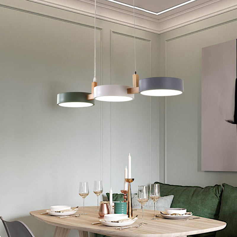 3-Light LED Island Light in Modern Creative Style Wooden Macaron Pendant Light with Acrylic Shade