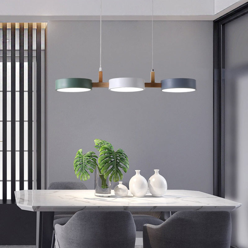 3-Light LED Island Light in Modern Creative Style Wooden Macaron Pendant Light with Acrylic Shade