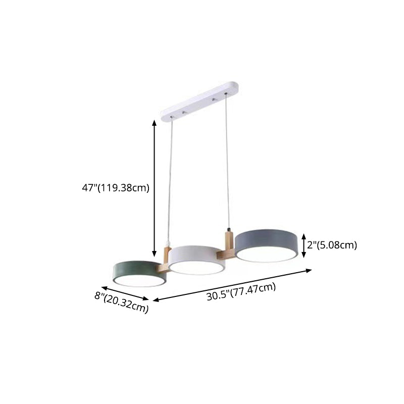 3-Light LED Island Light in Modern Creative Style Wooden Macaron Pendant Light with Acrylic Shade