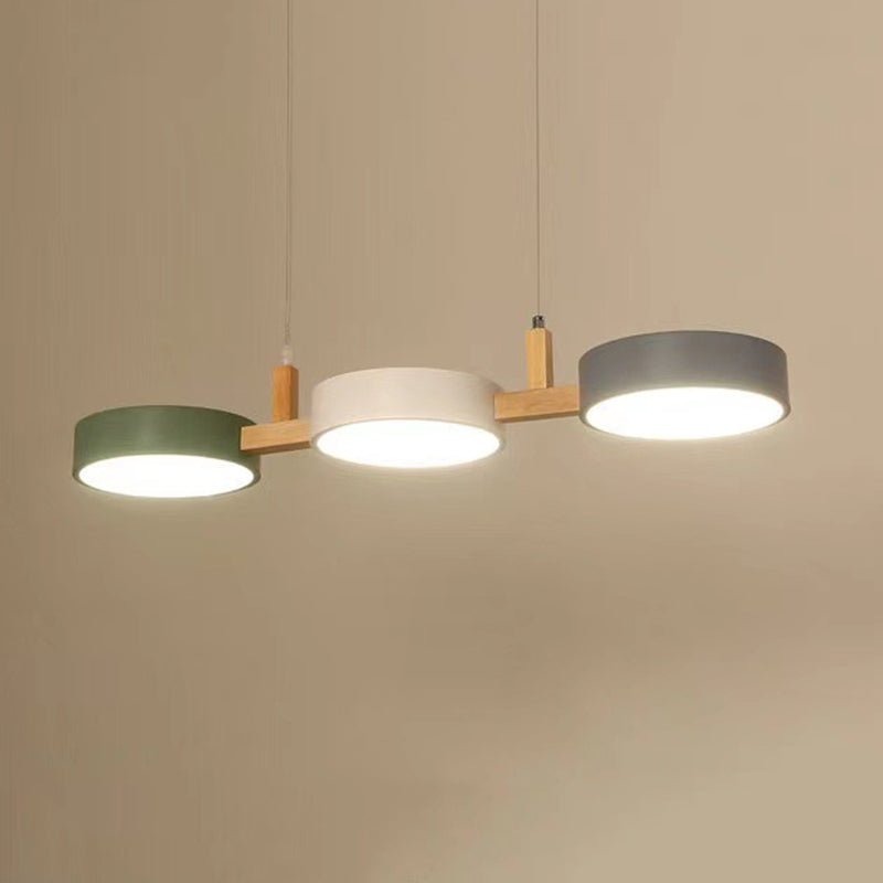 3-Light LED Island Light in Modern Creative Style Wooden Macaron Pendant Light with Acrylic Shade