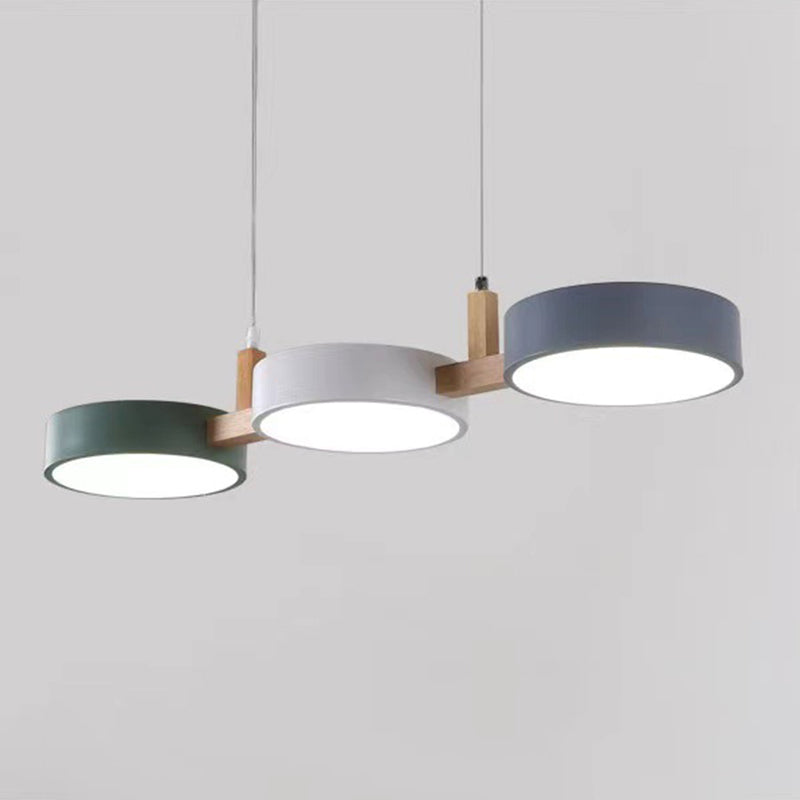 3-Light LED Island Light in Modern Creative Style Wooden Macaron Pendant Light with Acrylic Shade