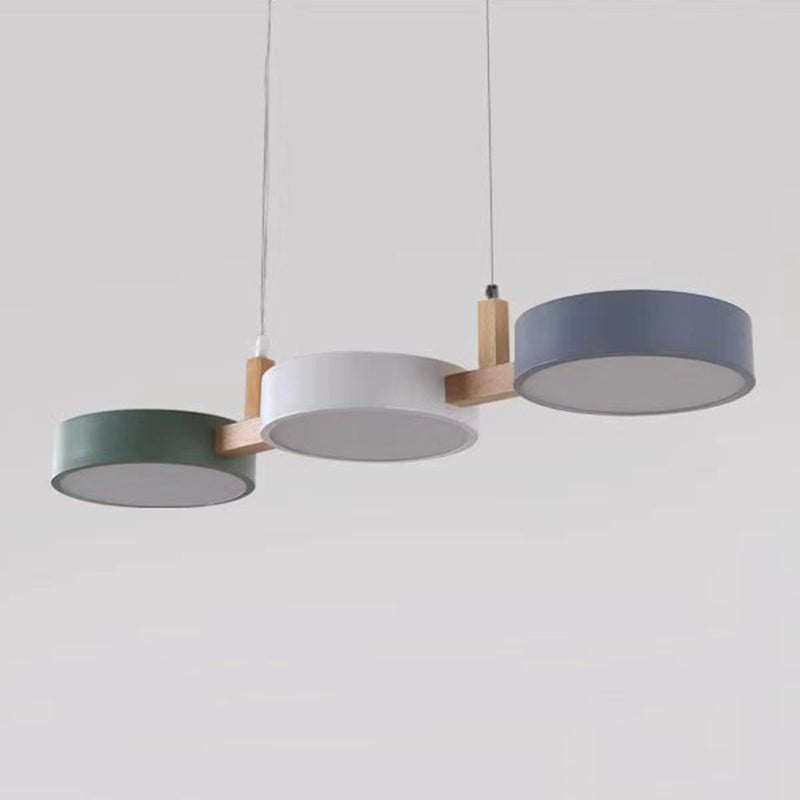 3-Light LED Island Light in Modern Creative Style Wooden Macaron Pendant Light with Acrylic Shade