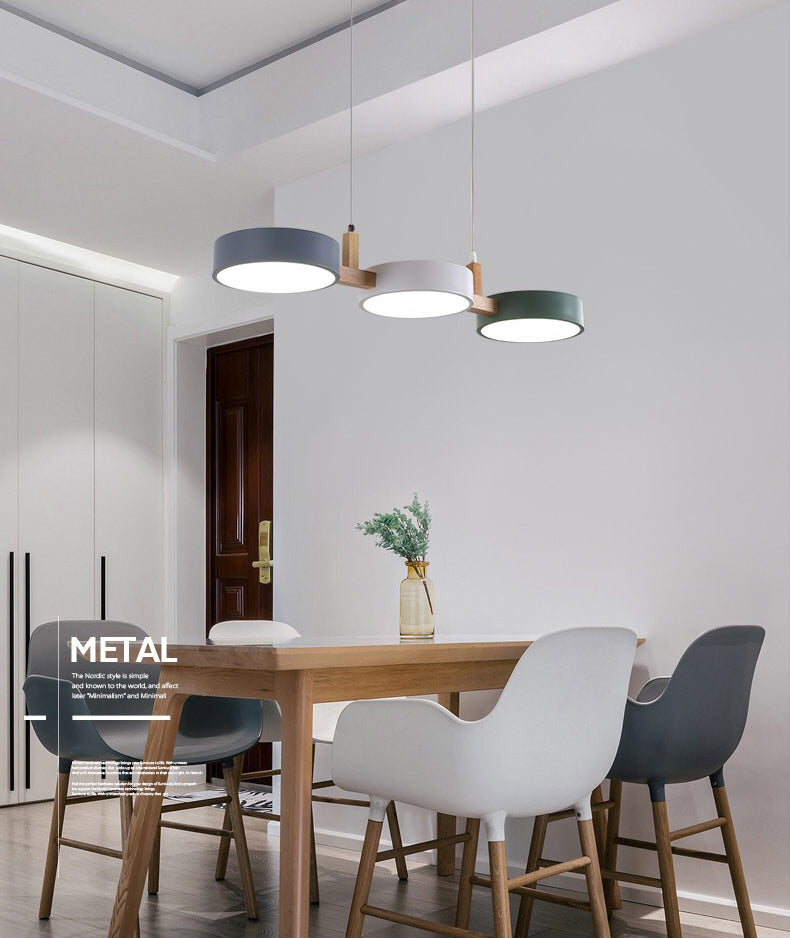 3-Light LED Island Light in Modern Creative Style Wooden Macaron Pendant Light with Acrylic Shade