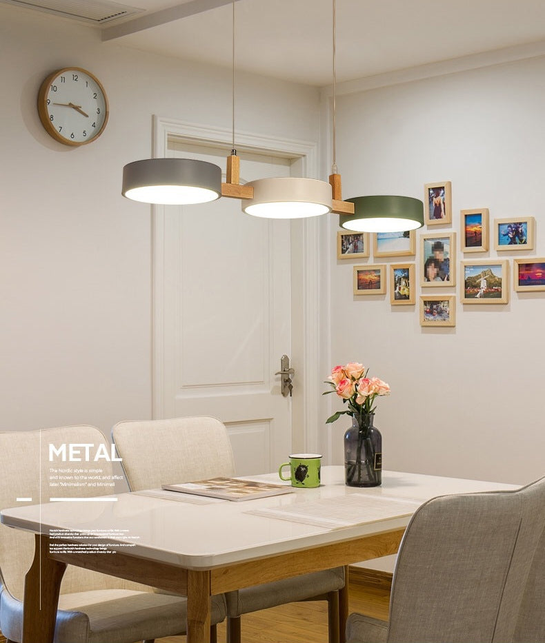 3-Light LED Island Light in Modern Creative Style Wooden Macaron Pendant Light with Acrylic Shade