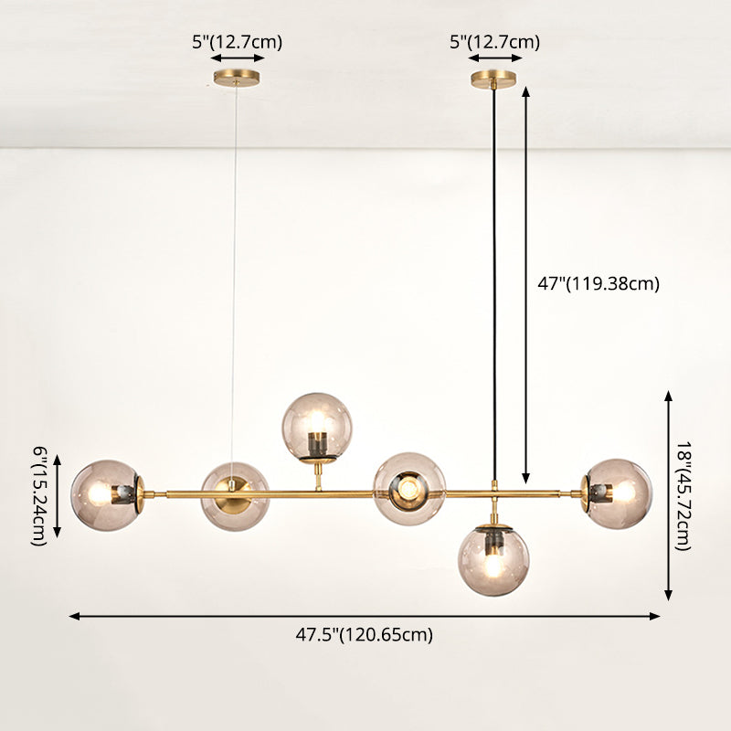 Luce isola a 6 luci d'oro nella moderna luce a sospensione di sputnik in ferro battuto minimalista con tonalità di vetro