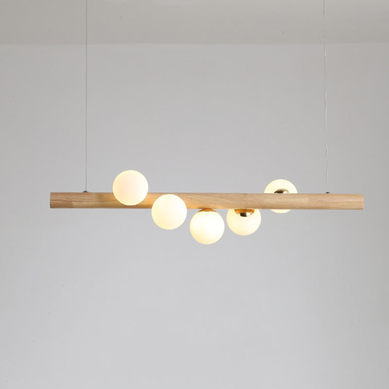 Luz de la isla de color log de madera en la simplicidad moderna Lámpara colgante de hierro forjado con sombra de vidrio