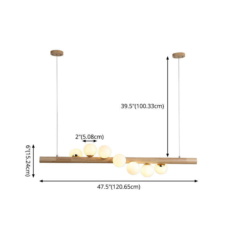 Luz de la isla de color log de madera en la simplicidad moderna Lámpara colgante de hierro forjado con sombra de vidrio