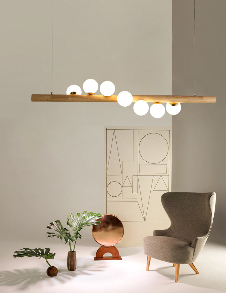 Luz de la isla de color log de madera en la simplicidad moderna Lámpara colgante de hierro forjado con sombra de vidrio