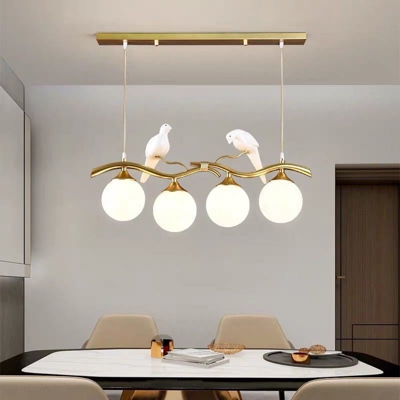 Glass Globe Island Light in Modern Singularity Wrought Iron Pendant Light with Resin Bird Decoration