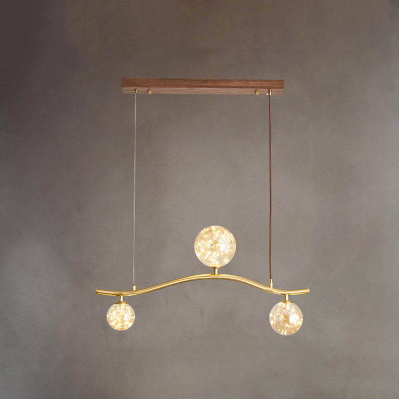 Luz de la isla Sputnik de madera en moderna luz colgante de cobre de estilo artístico con sombra de vidrio