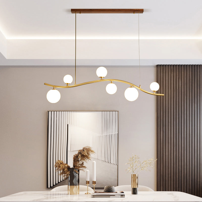 Luz de la isla Sputnik de madera en moderna luz colgante de cobre de estilo artístico con sombra de vidrio