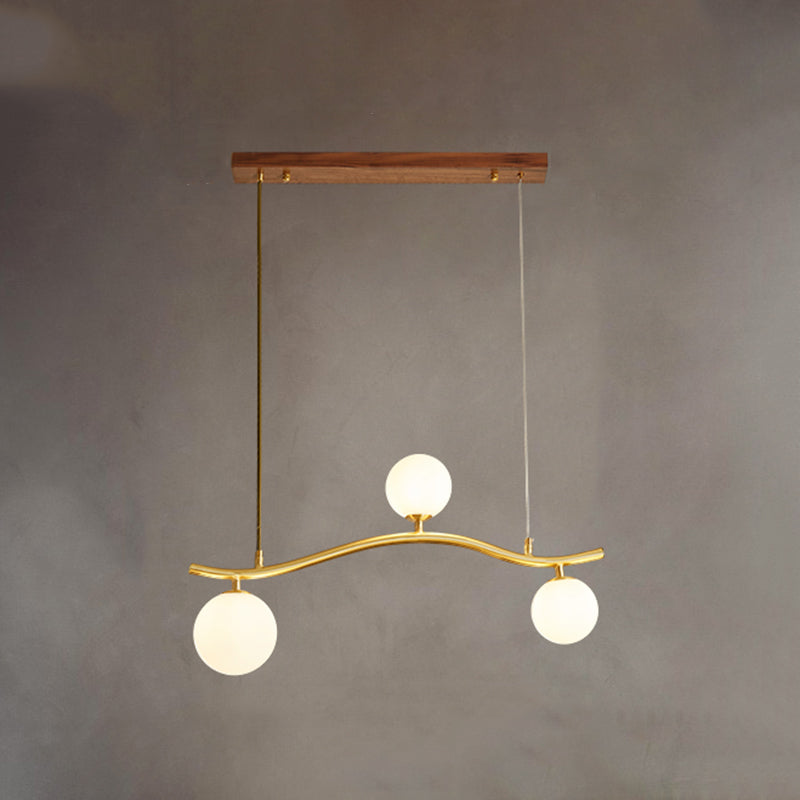 Luz de la isla Sputnik de madera en moderna luz colgante de cobre de estilo artístico con sombra de vidrio