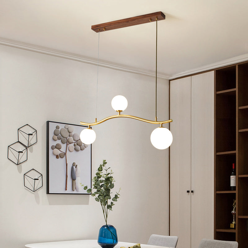 Luz de la isla Sputnik de madera en moderna luz colgante de cobre de estilo artístico con sombra de vidrio