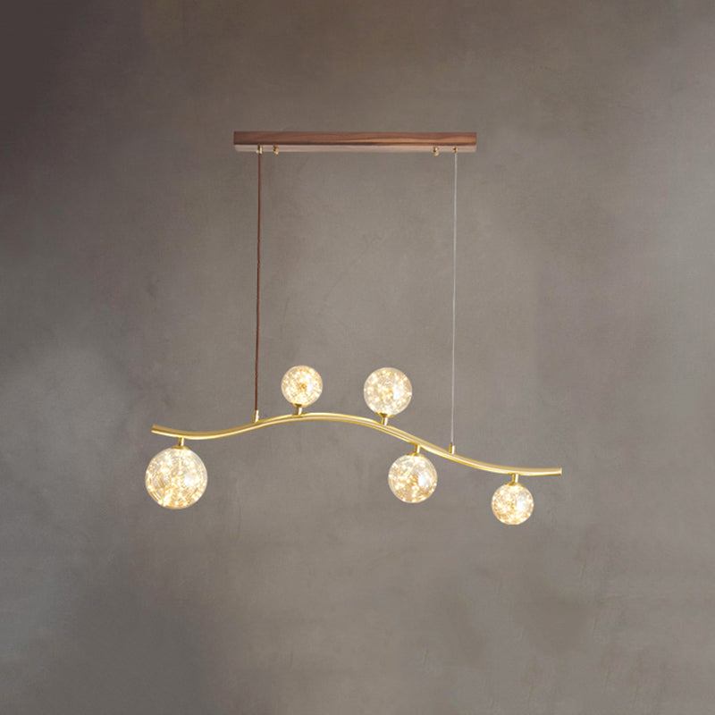 Luz de la isla Sputnik de madera en moderna luz colgante de cobre de estilo artístico con sombra de vidrio