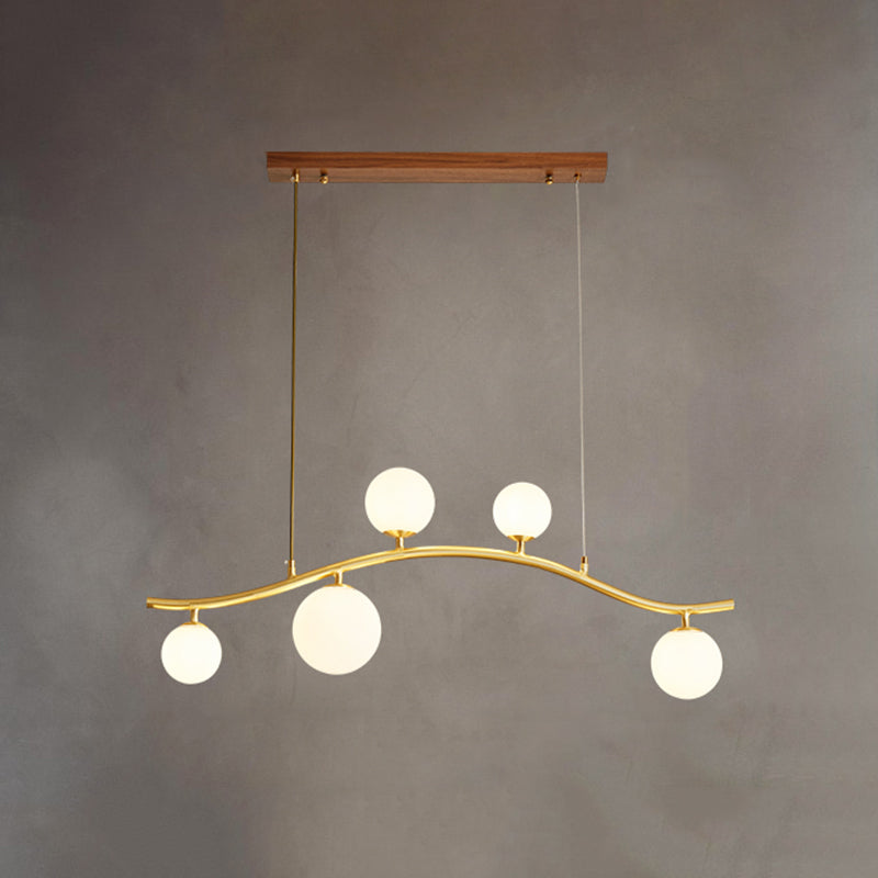 Luz de la isla Sputnik de madera en moderna luz colgante de cobre de estilo artístico con sombra de vidrio