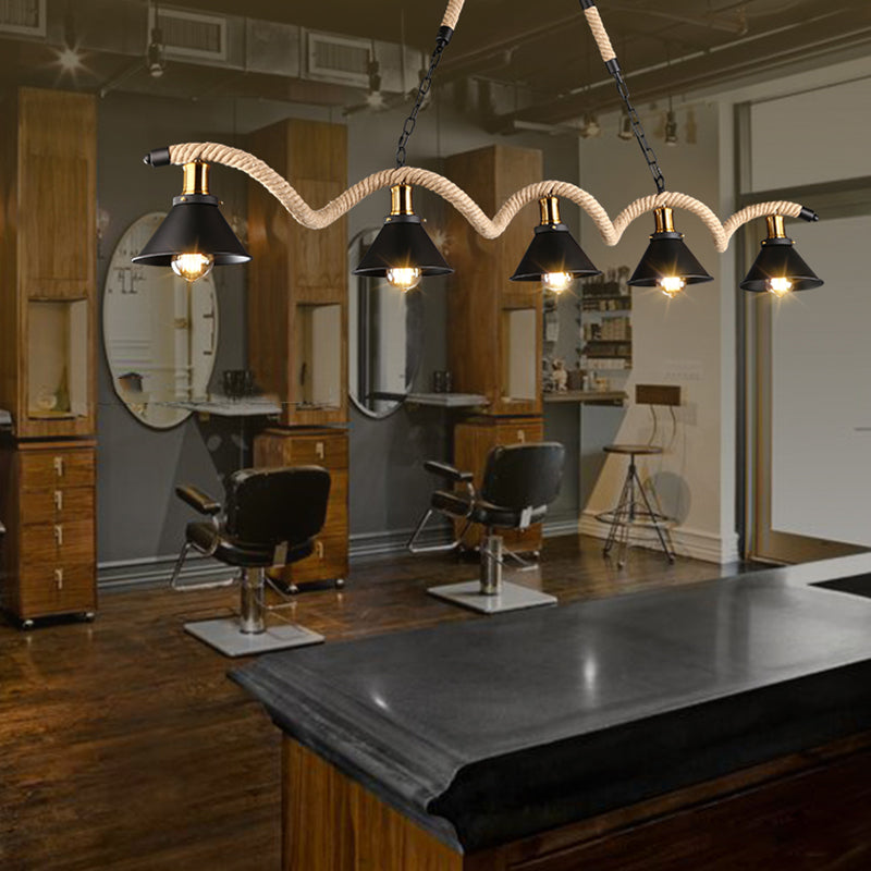 Corda di canapa a corda industriale di illuminazione dell'isola luci a ciondolo nero lineare per sala da pranzo