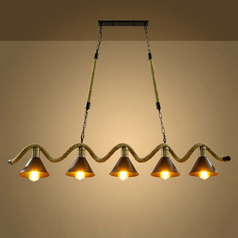 Corda di canapa a corda industriale di illuminazione dell'isola luci a ciondolo nero lineare per sala da pranzo