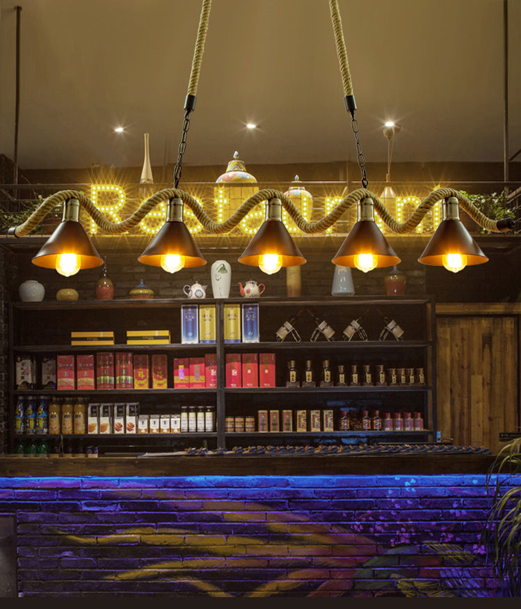 Corda di canapa a corda industriale di illuminazione dell'isola luci a ciondolo nero lineare per sala da pranzo