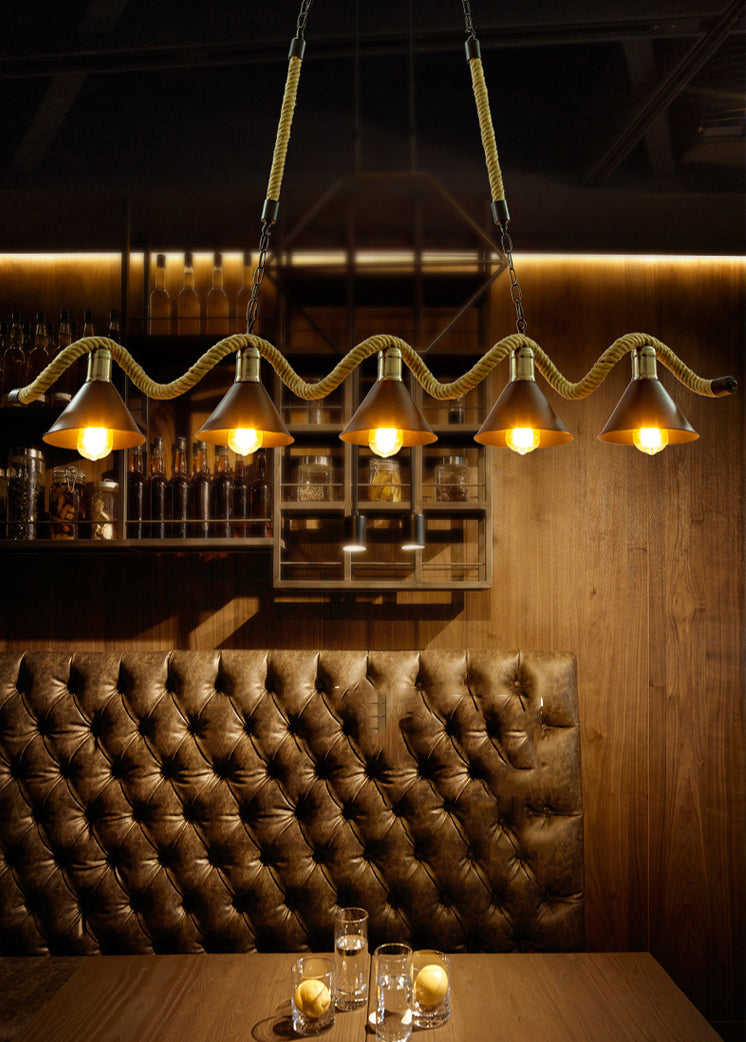 Corda di canapa a corda industriale di illuminazione dell'isola luci a ciondolo nero lineare per sala da pranzo