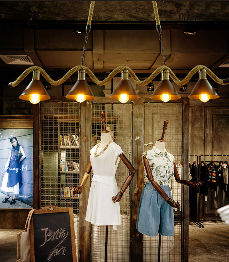 Corda di canapa a corda industriale di illuminazione dell'isola luci a ciondolo nero lineare per sala da pranzo